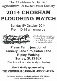 Chobham Ploughing Match 5th October - NEW VENUE